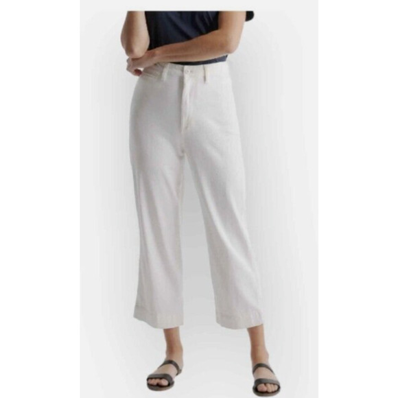 Organic Stretch Cotton Twill Wide-Leg Crop Ivory Pant 29 - Picture 2 of 3